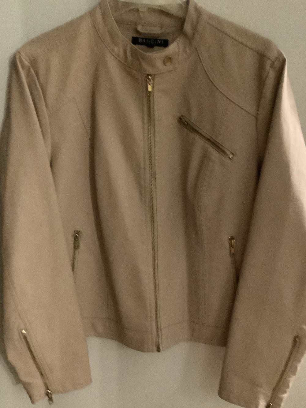 Baccini Faux Leather Moto Biker Jacket  Beige Tan Gold Hardware Sz Petite XL